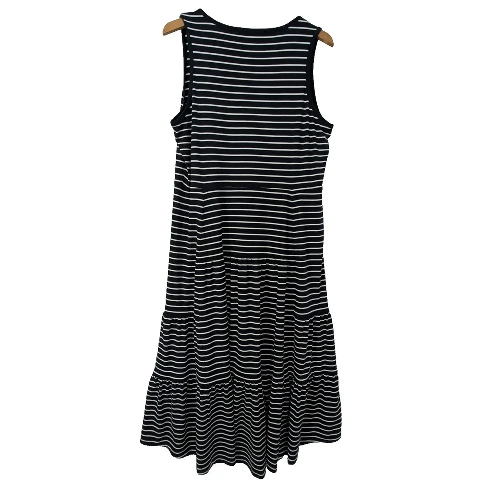 Tommy Hilfiger Maxi Dress Womens L Blue White Stripe Stretch Beach Vaca Nautical - Picture 2 of 8